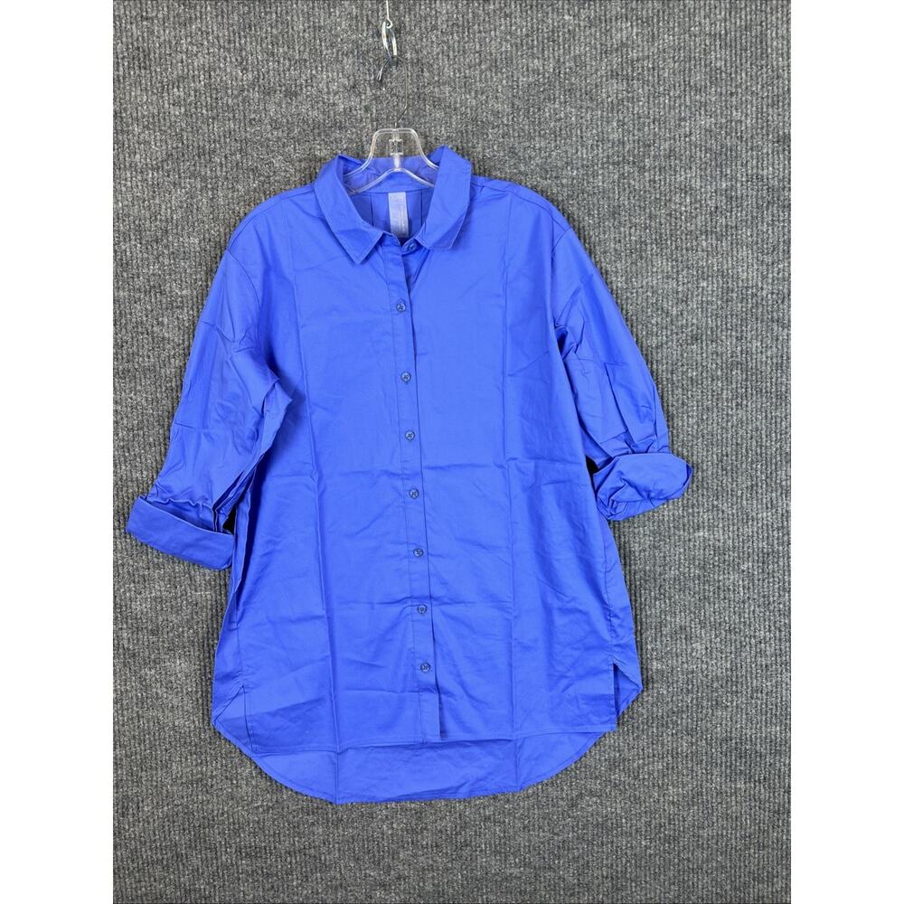 Zuda Womens Button Up Shirt Small Blue Cool Cotton Collared Classic Office
